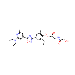 CCc1cc(-c2noc(-c3cc(C)nc(N(CC)CC)c3)n2)cc(C)c1OC[C@@H](O)CNC(=O)CO ZINC000103244013