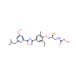 CCc1cc(-c2noc(-c3cc(OC)cc(CC(C)C)n3)n2)cc(C)c1OC[C@@H](O)CNC(=O)CO ZINC000141530607