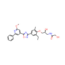 CCc1cc(-c2noc(-c3cc(OC)nc(-c4ccccc4)c3)n2)cc(C)c1OC[C@@H](O)CNC(=O)CO ZINC000653845106