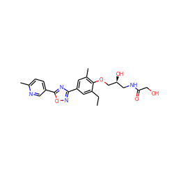 CCc1cc(-c2noc(-c3ccc(C)nc3)n2)cc(C)c1OC[C@@H](O)CNC(=O)CO ZINC000103245264