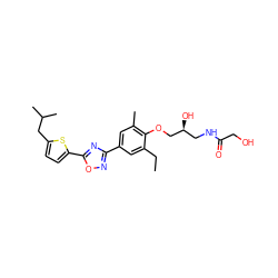 CCc1cc(-c2noc(-c3ccc(CC(C)C)s3)n2)cc(C)c1OC[C@@H](O)CNC(=O)CO ZINC000103245246