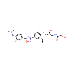 CCc1cc(-c2noc(-c3ccc(CN(C)C)c(C)c3)n2)cc(C)c1OC[C@@H](O)CNC(=O)CO ZINC000115392916