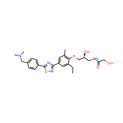 CCc1cc(-c2noc(-c3ccc(CN(C)C)cc3)n2)cc(C)c1OC[C@@H](O)CNC(=O)CO ZINC000653850808