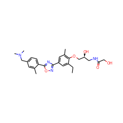 CCc1cc(-c2noc(-c3ccc(CN(C)C)cc3C)n2)cc(C)c1OC[C@@H](O)CNC(=O)CO ZINC000653845461