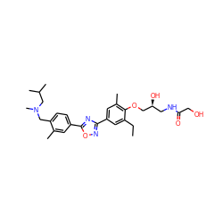 CCc1cc(-c2noc(-c3ccc(CN(C)CC(C)C)c(C)c3)n2)cc(C)c1OC[C@@H](O)CNC(=O)CO ZINC000115396481