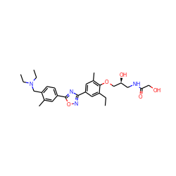 CCc1cc(-c2noc(-c3ccc(CN(CC)CC)c(C)c3)n2)cc(C)c1OC[C@@H](O)CNC(=O)CO ZINC000115394955