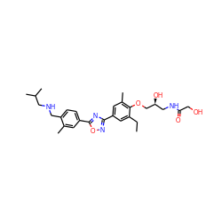 CCc1cc(-c2noc(-c3ccc(CNCC(C)C)c(C)c3)n2)cc(C)c1OC[C@@H](O)CNC(=O)CO ZINC000653850215