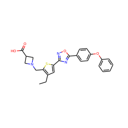 CCc1cc(-c2noc(-c3ccc(Oc4ccccc4)cc3)n2)sc1CN1CC(C(=O)O)C1 ZINC000082152215