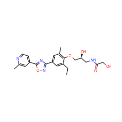 CCc1cc(-c2noc(-c3ccnc(C)c3)n2)cc(C)c1OC[C@@H](O)CNC(=O)CO ZINC000103244031