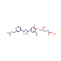 CCc1cc(-c2noc(-c3ccnc(CCC(C)C)c3)n2)cc(C)c1OC[C@H](O)CNC(=O)CO ZINC000103244044