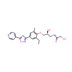 CCc1cc(-c2noc(-c3ccncc3)n2)cc(C)c1OC[C@@H](O)CNC(=O)CO ZINC000103244029