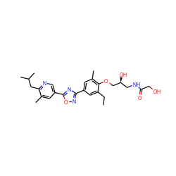 CCc1cc(-c2noc(-c3cnc(CC(C)C)c(C)c3)n2)cc(C)c1OC[C@@H](O)CNC(=O)CO ZINC000103241769