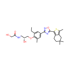 CCc1cc(-c2noc(-c3sc(C)c4c3CCC(C)(C)C4)n2)cc(C)c1OC[C@H](O)CNC(=O)CO ZINC000036478608