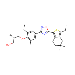 CCc1cc(-c2noc(-c3sc(CC)c4c3CCC(C)(C)C4)n2)cc(C)c1OC[C@@H](C)CO ZINC000103262226