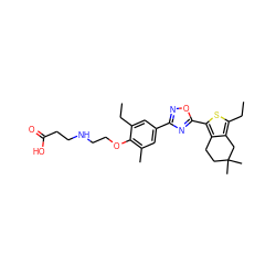 CCc1cc(-c2noc(-c3sc(CC)c4c3CCC(C)(C)C4)n2)cc(C)c1OCCNCCC(=O)O ZINC000103257869