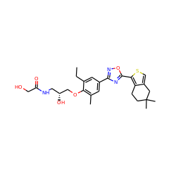 CCc1cc(-c2noc(-c3scc4c3CCC(C)(C)C4)n2)cc(C)c1OC[C@H](O)CNC(=O)CO ZINC000036478531