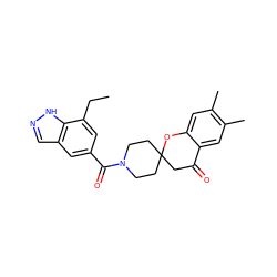 CCc1cc(C(=O)N2CCC3(CC2)CC(=O)c2cc(C)c(C)cc2O3)cc2cn[nH]c12 ZINC000049126361