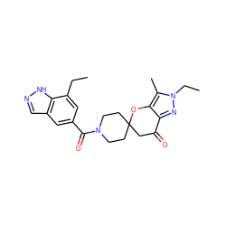 CCc1cc(C(=O)N2CCC3(CC2)CC(=O)c2nn(CC)c(C)c2O3)cc2cn[nH]c12 ZINC000073296533