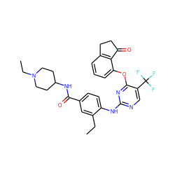 CCc1cc(C(=O)NC2CCN(CC)CC2)ccc1Nc1ncc(C(F)(F)F)c(Oc2cccc3c2C(=O)CC3)n1 ZINC000145974047