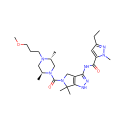 CCc1cc(C(=O)Nc2n[nH]c3c2CN(C(=O)N2C[C@@H](C)N(CCCOC)C[C@@H]2C)C3(C)C)n(C)n1 ZINC000114183204