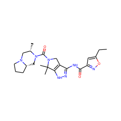 CCc1cc(C(=O)Nc2n[nH]c3c2CN(C(=O)N2C[C@@H]4CCCN4C[C@@H]2C)C3(C)C)no1 ZINC000114184057