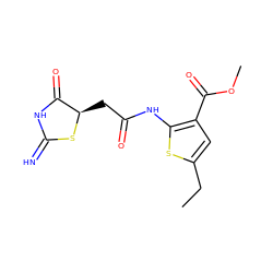 CCc1cc(C(=O)OC)c(NC(=O)C[C@H]2SC(=N)NC2=O)s1 ZINC000005961449