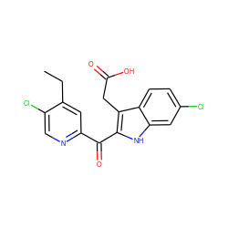 CCc1cc(C(=O)c2[nH]c3cc(Cl)ccc3c2CC(=O)O)ncc1Cl ZINC000073198305