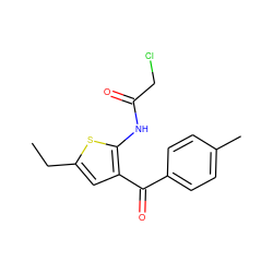 CCc1cc(C(=O)c2ccc(C)cc2)c(NC(=O)CCl)s1 ZINC000000415539