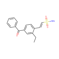 CCc1cc(C(=O)c2ccccc2)ccc1/C=C/S(N)(=O)=O ZINC000013438138