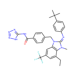 CCc1cc(C(F)(F)F)cc2c1n(C)/c(=N/c1ccc(C(C)(C)C)cc1)n2Cc1ccc(C(=O)Nc2nnn[nH]2)cc1 ZINC000101455552