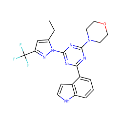 CCc1cc(C(F)(F)F)nn1-c1nc(-c2cccc3[nH]ccc23)nc(N2CCOCC2)n1 ZINC000073224567