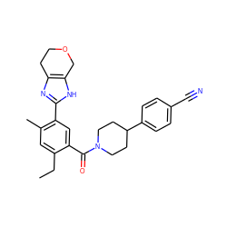 CCc1cc(C)c(-c2nc3c([nH]2)COCC3)cc1C(=O)N1CCC(c2ccc(C#N)cc2)CC1 ZINC000150060983