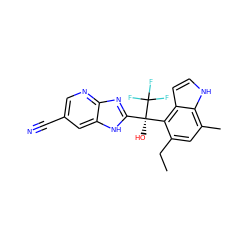 CCc1cc(C)c2[nH]ccc2c1[C@@](O)(c1nc2ncc(C#N)cc2[nH]1)C(F)(F)F ZINC000219492747