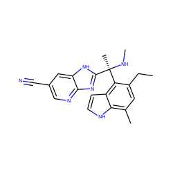 CCc1cc(C)c2[nH]ccc2c1[C@](C)(NC)c1nc2ncc(C#N)cc2[nH]1 ZINC000219492917