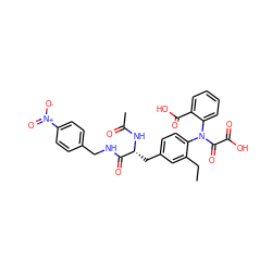 CCc1cc(C[C@@H](NC(C)=O)C(=O)NCc2ccc([N+](=O)[O-])cc2)ccc1N(C(=O)C(=O)O)c1ccccc1C(=O)O ZINC000014959578