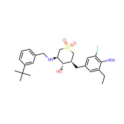 CCc1cc(C[C@@H]2CS(=O)(=O)C[C@H](NCc3cccc(C(C)(C)C)c3)[C@H]2O)cc(F)c1N ZINC000084653844