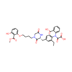 CCc1cc(C[C@H]2NC(=O)CN(CCCCOc3cccc(O)c3C(=O)OC)C2=O)ccc1N(C(=O)C(=O)O)c1ccccc1C(=O)O ZINC000072171822