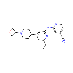 CCc1cc(C2CCN(C3COC3)CC2)cc(Nc2cc(C#N)ccn2)n1 ZINC000299862581