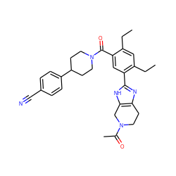 CCc1cc(CC)c(-c2nc3c([nH]2)CN(C(C)=O)CC3)cc1C(=O)N1CCC(c2ccc(C#N)cc2)CC1 ZINC000149994209