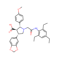 CCc1cc(CC)c(NC(=O)CN2C[C@H](c3ccc4c(c3)OCO4)[C@@H](C(=O)O)[C@@H]2c2ccc(OC)cc2)c(CC)c1 ZINC000027190258