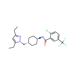 CCc1cc(CC)n(C[C@H]2CC[C@H](NC(=O)c3cc(C(F)(F)F)ccc3Cl)CC2)n1 ZINC000261189888