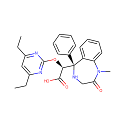 CCc1cc(CC)nc(O[C@H](C(=O)O)[C@@]2(c3ccccc3)NCC(=O)N(C)c3ccccc32)n1 ZINC000013561025