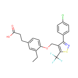 CCc1cc(CCC(=O)O)ccc1OCc1c(-c2ccc(Cl)cc2)nsc1C(F)(F)F ZINC000217586019