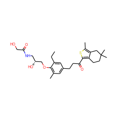 CCc1cc(CCC(=O)c2sc(C)c3c2CCC(C)(C)C3)cc(C)c1OC[C@H](O)CNC(=O)CO ZINC000036478604