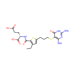 CCc1cc(CCCSc2c(N)nc(N)[nH]c2=O)sc1C(=O)N[C@@H](CCC(=O)O)C(=O)O ZINC000013606140