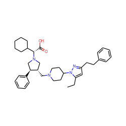 CCc1cc(CCc2ccccc2)nn1C1CCN(C[C@H]2CN([C@@H](C(=O)O)C3CCCCC3)C[C@@H]2c2ccccc2)CC1 ZINC000028016740