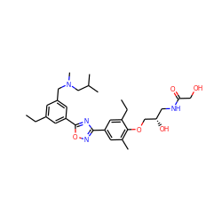 CCc1cc(CN(C)CC(C)C)cc(-c2nc(-c3cc(C)c(OC[C@@H](O)CNC(=O)CO)c(CC)c3)no2)c1 ZINC000043207554