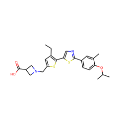 CCc1cc(CN2CC(C(=O)O)C2)sc1-c1cnc(-c2ccc(OC(C)C)c(C)c2)s1 ZINC000084618756