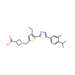 CCc1cc(CN2CC(C(=O)O)C2)sc1-c1ncc(-c2ccc(C(C)C)c(C)c2)s1 ZINC000084618750