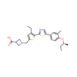 CCc1cc(CN2CC(C(=O)O)C2)sc1-c1ncc(-c2ccc(O[C@@H](C)CC)c(C)c2)s1 ZINC000084618752